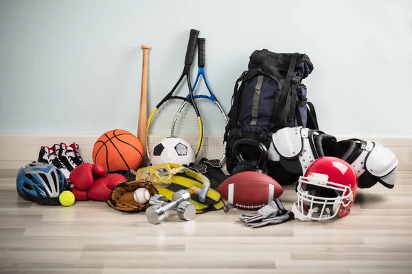 depositphotos 145623361 stock photo sport equipments on floor